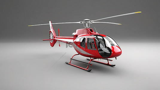 3d 插图红色直升机在灰色背景上脱颖而出