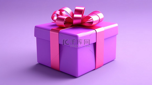 情人节紫色背景背景图片_充满活力的紫色背景上封闭的粉色礼品盒的 3D 渲染