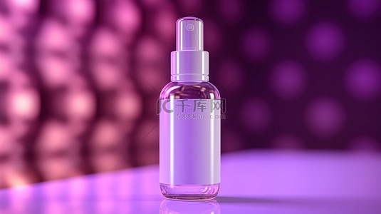 紫色抽象背景下带有白色标签的面部血清瓶的 3D 渲染