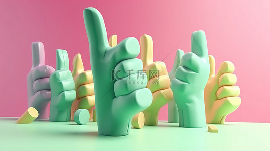 通过智能手机竖起大拇指社交媒体爱和喜欢的 3D 插图
