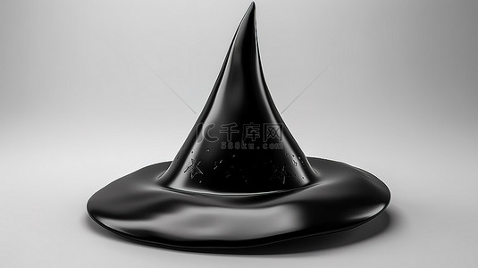 万圣节女巫帽子黑色白色背景 3D 渲染插图