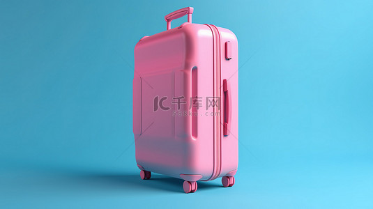 背景机场背景图片_蓝色背景 3D 渲染中的孤立粉色手提箱