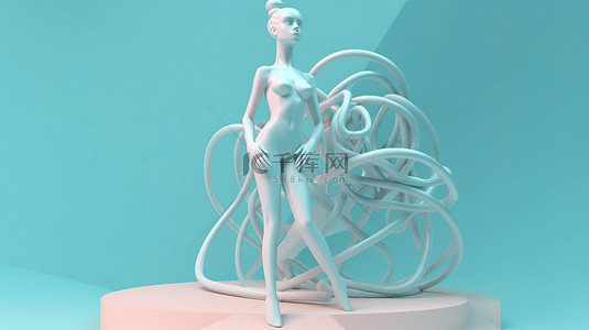 当代艺术雕塑 3D 渲染中超现实和抽象的时尚概念