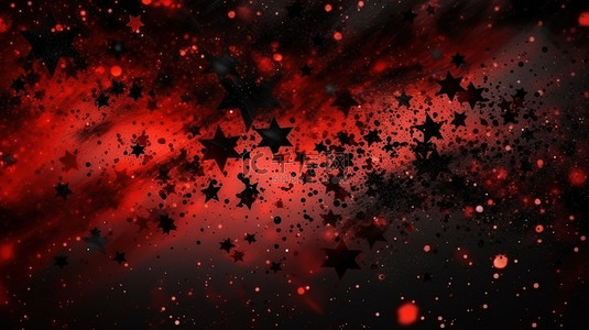 垃圾红色背景与抽象黑色星星豪华的 3D 插图，非常适合时髦和水彩模板