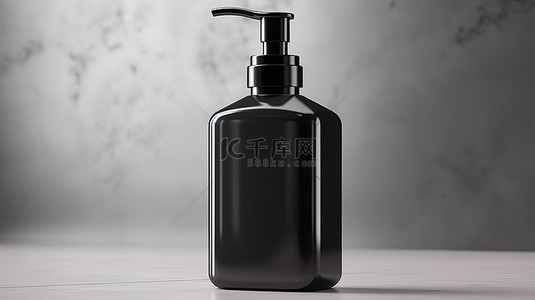带有肥皂包装模板的黑色标签洗手液泵瓶模型的 3D 渲染