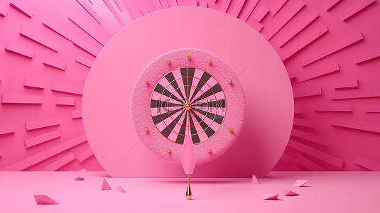 精度背景图片_Bullseye 在 3D 渲染中以完美的精度实现箭头刺穿粉红色飞镖靶