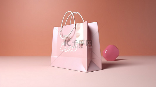 销售活动概念 3d 渲染购物袋与背景销售标签