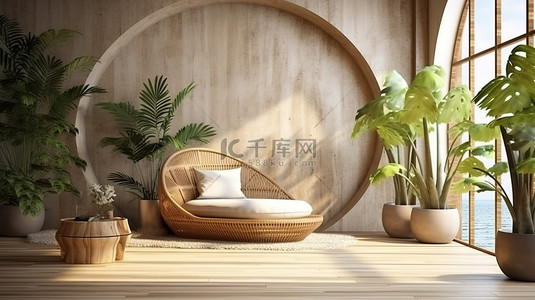 休闲家居背景背景图片_宁静的室内休闲空间的 3D 渲染