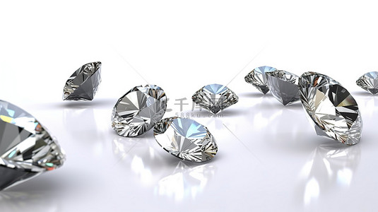 白色宝石背景图片_白色背景下闪闪发光的钻石 3D 渲染