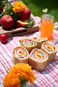 水果生鲜商品背景图片_野餐桌上的三明治