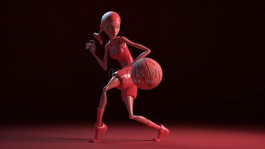 篮球赛体育背景图片_以 3D 角色描绘的女篮球运动员