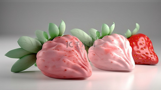 奶油 3d 渲染上的柔和草莓