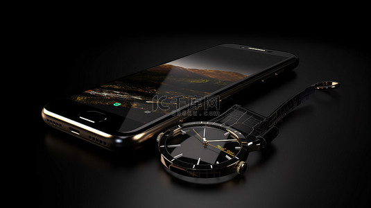 科技背景眼背景图片_别致的黑色背景手机手表和 3D 眼镜上的时尚配饰