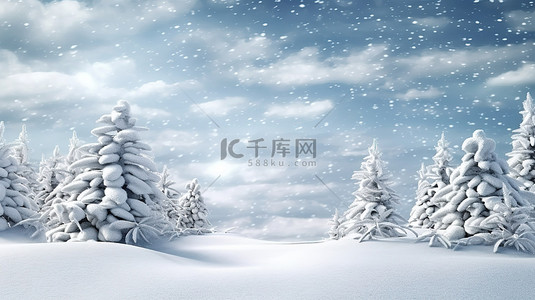 白色3d雪花背景图片_雪松树圣诞节背景的 3d 渲染