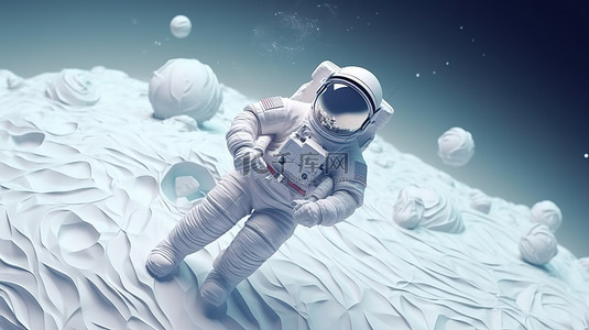 抽象背景与复制空间 3D 插图浮动宇航员横幅和行星
