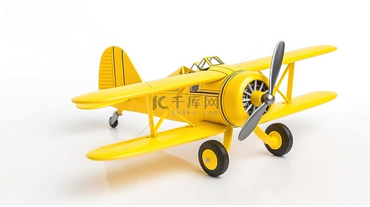 汽车平面背景图片_孤立的白色背景 3d 渲染中的黄色小玩具飞机