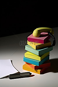 咨询客服下单背景图片_电话旁边的一叠彩色邮筒