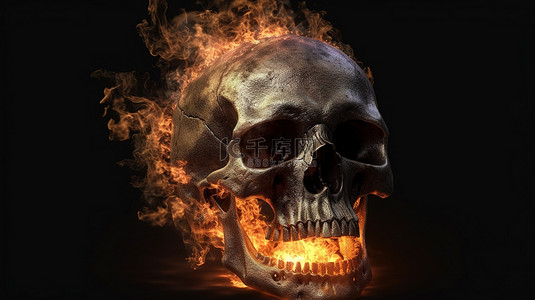 烧焦的背景图片_被火焰烧焦的头骨的 3d 渲染