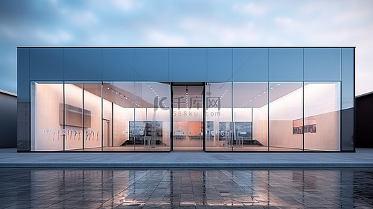 屏幕反光背景图片_令人惊叹的当代玻璃店面 3D 渲染，具有反光设计和空白广告牌