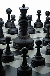 带有黑色棋子的黑色国际象棋游戏