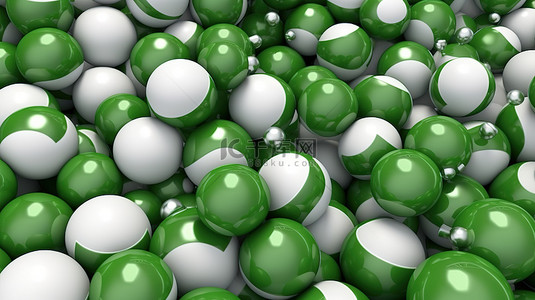 抽象背景上绿色和白色球元素的 3d 插图
