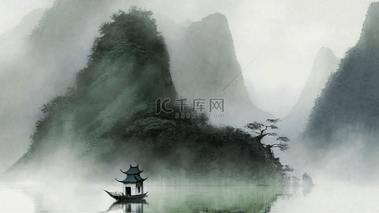 水墨装饰背景图片_清明节传统节日背景插画