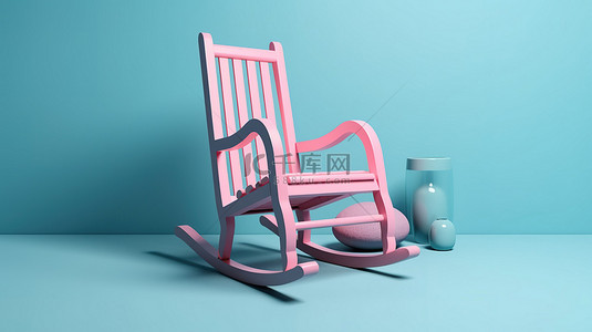 蓝色界面背景图片_粉红色平坦背景上蓝色复古摇椅的简约 3D 图标，非常适合 ui ux 界面