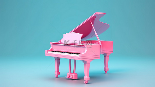 爵士音乐元素背景图片_蓝色背景双色调钢琴粉红色 3D 渲染的和谐