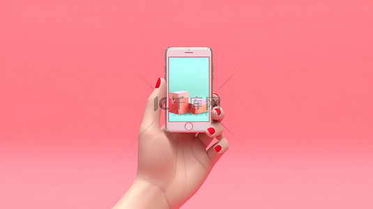 3d 渲染购物概念手与智能手机