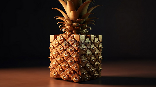 带有立方体设计的菠萝的数字描绘