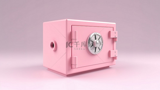 白色背景上孤立的粉色卡通风格货币保险箱的 3D 渲染