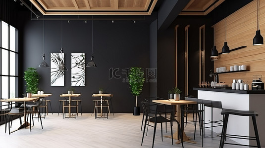 咖啡背景图片_3D 渲染的自助餐厅室内和墙壁设计
