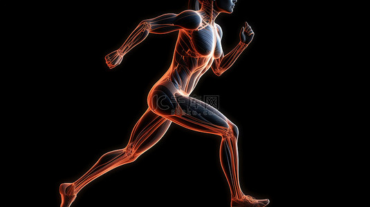 盆腔疼痛背景图片_跑步姿势中 3D 女性人物的突出肌肉