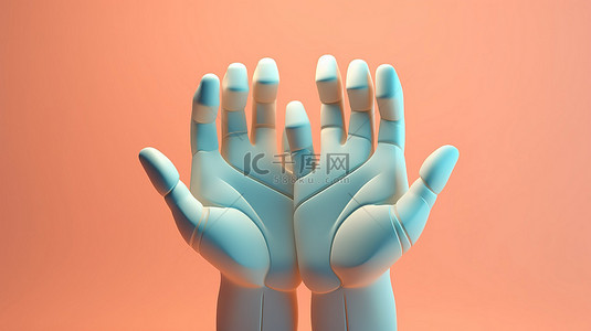 戴着袖子的动画 3D 手形成心形，手指紧握在手掌背面