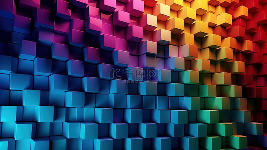 六边形几何框背景图片_彩色 3d 渲染水平背景中的几何六边形墙