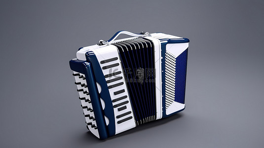 文化灰色背景背景图片_灰色背景上孤立的蓝色和白色手风琴的 3d 插图