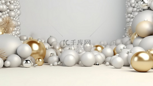 金色礼品台背景图片_优雅的3D圣诞场景迷人的白色和金色色调