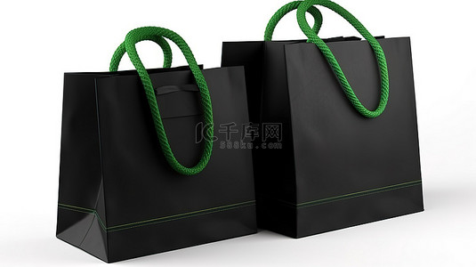 礼品纸袋背景图片_白色背景上呈现的绿色处理黑色纸袋 3d 渲染