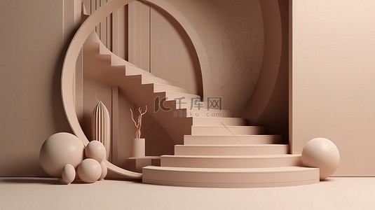 楼梯装饰背景图片_讲台和楼梯装饰抽象 3D 渲染中的几何形状
