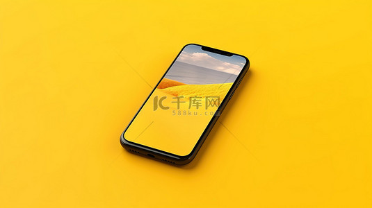 小色调背景图片_时尚的双色调手机模型，采用充满活力的黄色色调，具有空白屏幕和黄色背景上的 3D 渲染