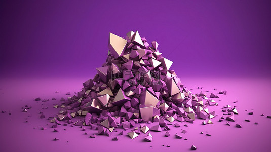困惑殿堂背景图片_3d 创建的充满活力的紫色背景上令人困惑的几何形状金字塔