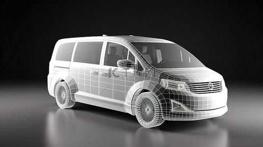 充汽模型背景图片_尖端电动小型货车在 3D 模型中隔离在白色背景呈现完美