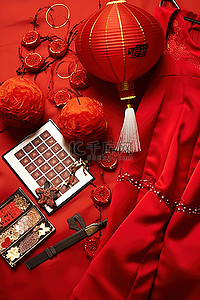 红色的衣服和装饰品以及日历