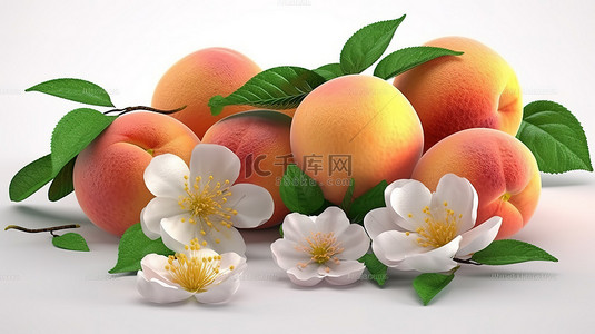 花卉幻想 3d 渲染的桃子和花朵