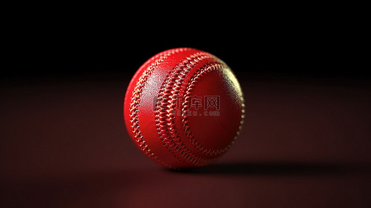 球背景图片_深红色皮革板球的 3D 渲染插图
