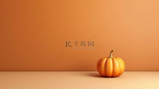 秋季节日背景图片_秋季主题 3D 横幅渲染，在舒适的米色背景上呈现南瓜，非常适合节日促销或季节性销售