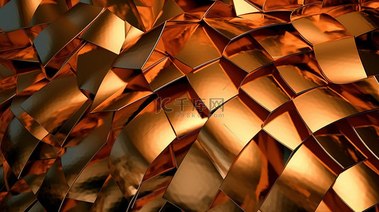 抽象青铜和铜金属背景中垃圾金属表面设计的艺术 3D 插图