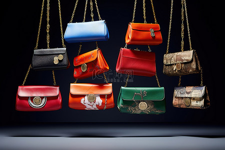 钱包模版背景图片_不同高度挂着不同颜色的钱包