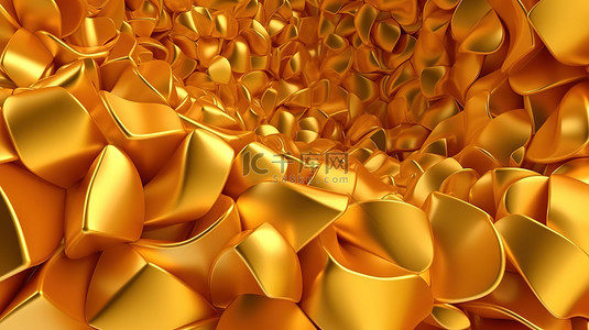 金色抽象背景的辐射 3D 渲染