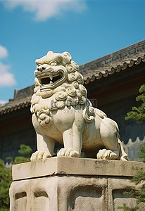 北部背景图片_京畿村北部一座寺庙的狮子雕像